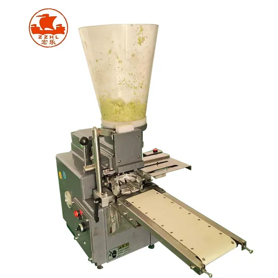 Macchina semiautomatica per la produzione di ravioli giapponesi fritti e grigliati al vapore surgelati, formatrice automatica per ravioli.